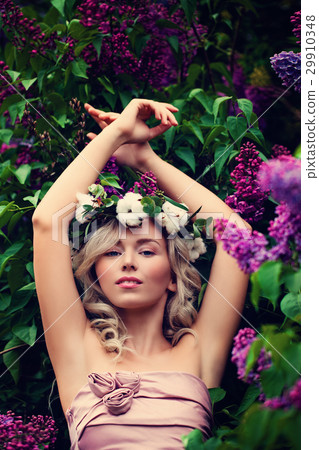 Spring Model Girl with Prom Hairstyle Outdoors Spring Model Girl with Prom Hairstyle Outdoors 29910348