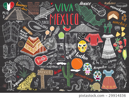 Mexico hand drawn sketch set vector 29914836