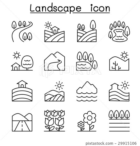 Landscape icon set in thin line style Landscape icon set in thin line style 29915106