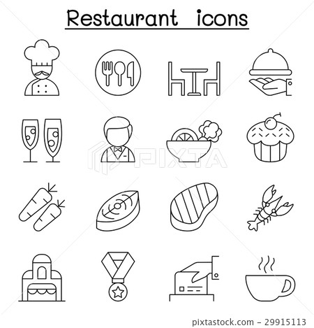 Restaurant icon set in thin line style - Stock Illustration [29915113 ...