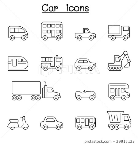 Car & Vehicle icon set in thin line style - Stock Illustration ...
