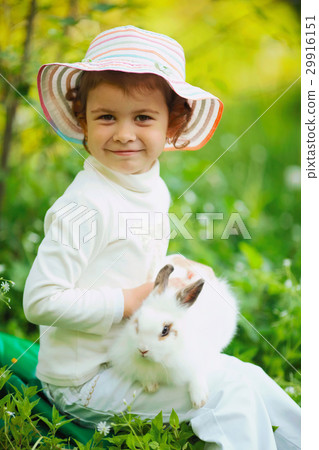 cute little girl with white rabbit cute little girl with white rabbit 29916151