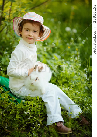 cute little girl with white rabbit cute little girl with white rabbit 29916152