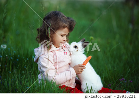 cute little girl with white rabbit 29916221