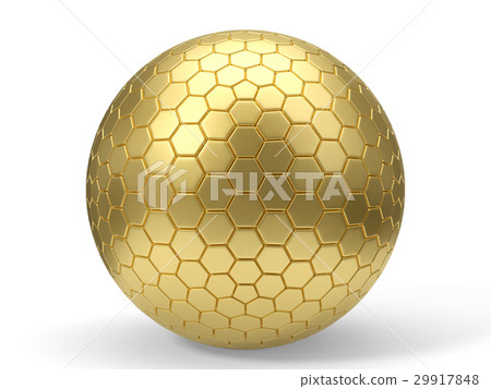 3d illustration of hexagon plated golden sphere 29917848
