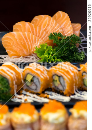 Japanese food sashimi salmon and sushi 29920916