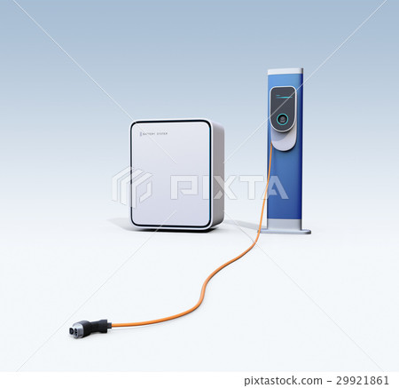 EV Quick charge station, image of rechargeable battery and charging connector. 29921861
