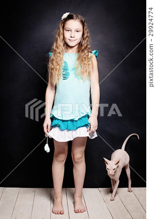 Girl and Kitten. Child with Cat. Two Friends Girl and Kitten. Child with Cat. Two Friends 29924774