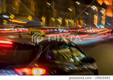 Abstract vintage tone blur image of taxi, urban 29928465