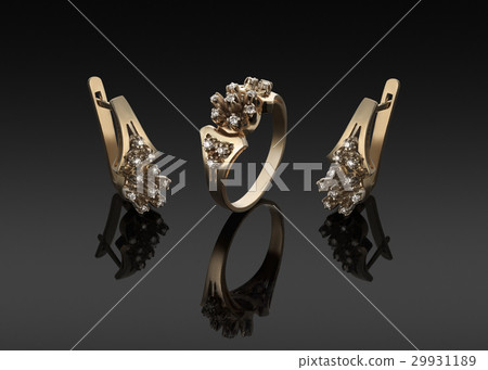 gold ring and earrings with diamonds gold ring and earrings with diamonds 29931189