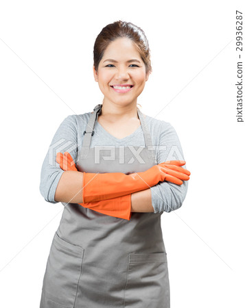 asian housewife wearing rubber gloves crossed arms asian housewife wearing rubber gloves crossed arms 29936287