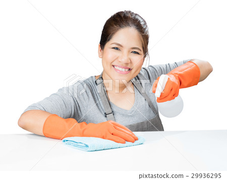 asian housewife sweeping on table 29936295
