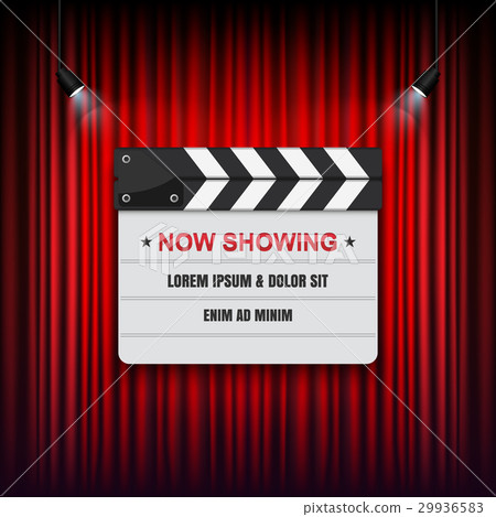 Theater cinema Sign, Slate on curtain. Vector illu 29936583
