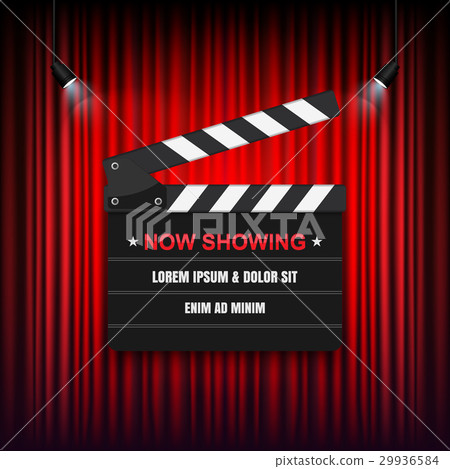 Theater cinema Sign, Slate on curtain. Vector illu 29936584