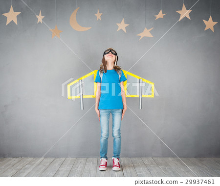 Kid playing with jet pack at home 29937461