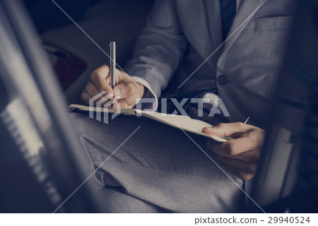 Businessman Hand Write Note Sit Car Businessman Hand Write Note Sit Car 29940524