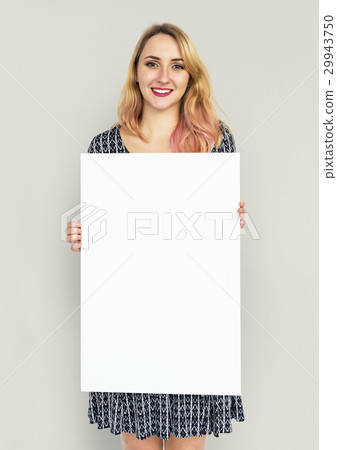 Woman Holding Placard Studio Concept 29943750