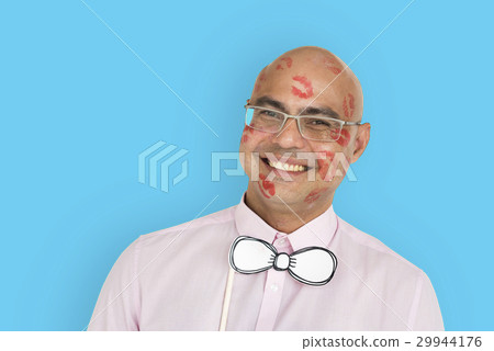 Man Smiling Happiness Lipstick Kiss Portrait Man Smiling Happiness Lipstick Kiss Portrait 29944176