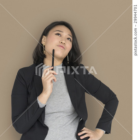 Young Asian Business Woman Thinking Pen 29944701