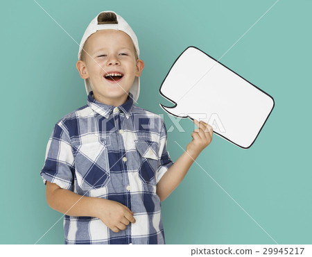 Caucasian Little Boy Holding Chatbox Papercraft Caucasian Little Boy Holding Chatbox Papercraft 29945217