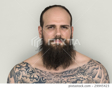 Caucasian Man Bare Chested Tattoo Beard 29945423