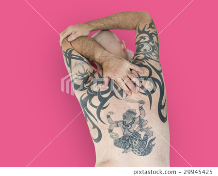 Senior Adult Man Rear View Hanuman Tattoo Spiritual Arts Senior Adult Man Rear View Hanuman Tattoo Spiritual Arts 29945425
