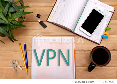 Notes VPN  in the Notepad on the Desk  29950700