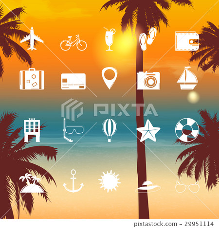 Summer holidays icons. Flat icons with exotic 29951114