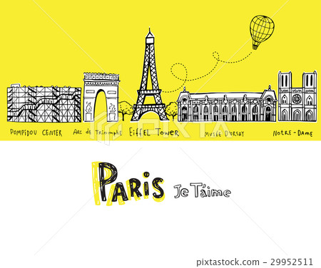 Paris city sights illustrations 29952511