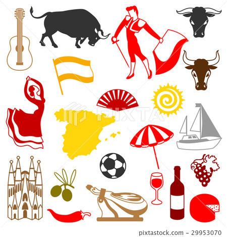 Spain icons set. Spanish traditional symbols and 29953070