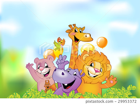 Cartoon animals, cheerful background Cartoon animals, cheerful background 29953372