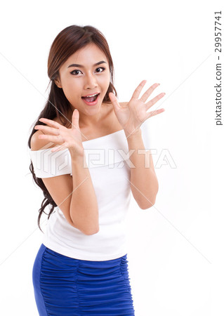 happy, surprised woman, white isolated background 29957741