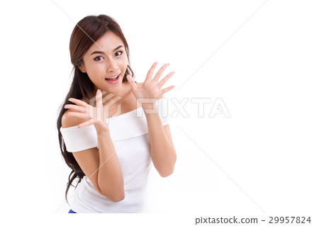 happy, surprised woman, white isolated background happy, surprised woman, white isolated background 29957824
