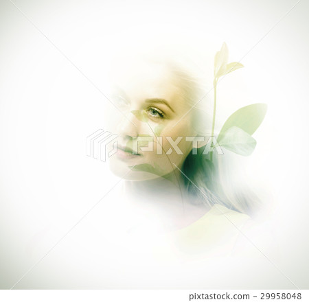 Double exposure of young woman and plants 29958048