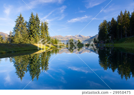 Lake on the top above alpine village of Alpbach Lake on the top above alpine village of Alpbach 29958475
