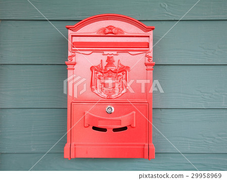 Antique metal red mailbox Antique metal red mailbox 29958969