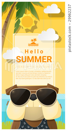 Hello summer background with dog wearing glasses 29962237