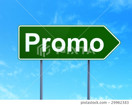 Advertising concept: Promo on road sign background Advertising concept: Promo on road sign background 29962383