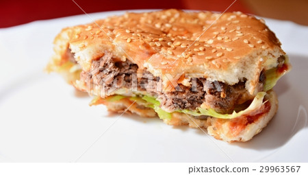 Homemade Hamburger with Missing Bites 29963567