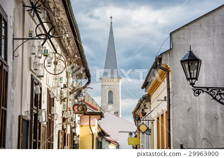 Hrnciarska street with Calvinist church in Kosice Hrnciarska street with Calvinist church in Kosice 29963900