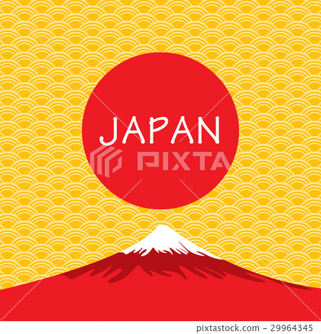 Fuji Volcano of Japan on gold Japanese background. Fuji Volcano of Japan on gold Japanese background. 29964345