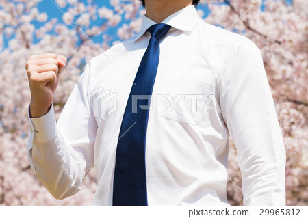 Businessman and cherry blossoms, Spring image 29965812