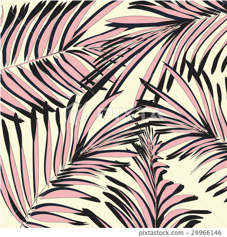 Vector yellow pink palm leaves. Beach exotic 29966146