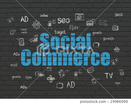Marketing concept: Social Commerce on wall Marketing concept: Social Commerce on wall 29966998