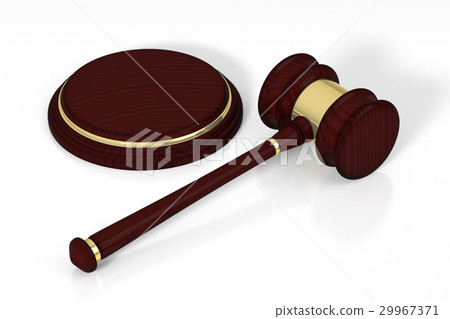 Wooden judge gavel and soundboard. 29967371