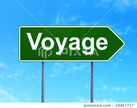Travel concept: Voyage on road sign background Travel concept: Voyage on road sign background 29967727