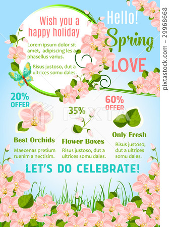 Hello spring floral poster with orchid flowers Hello spring floral poster with orchid flowers 29968668