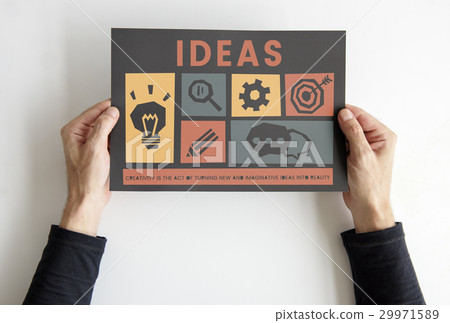 Hands with different creative icons banner Hands with different creative icons banner 29971589