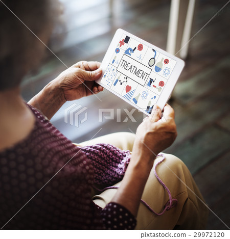 Woman working on digital device network graphic overlay Woman working on digital device network graphic overlay 29972120