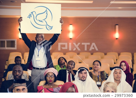 Diverse People Show Peace Board Placard 29973360